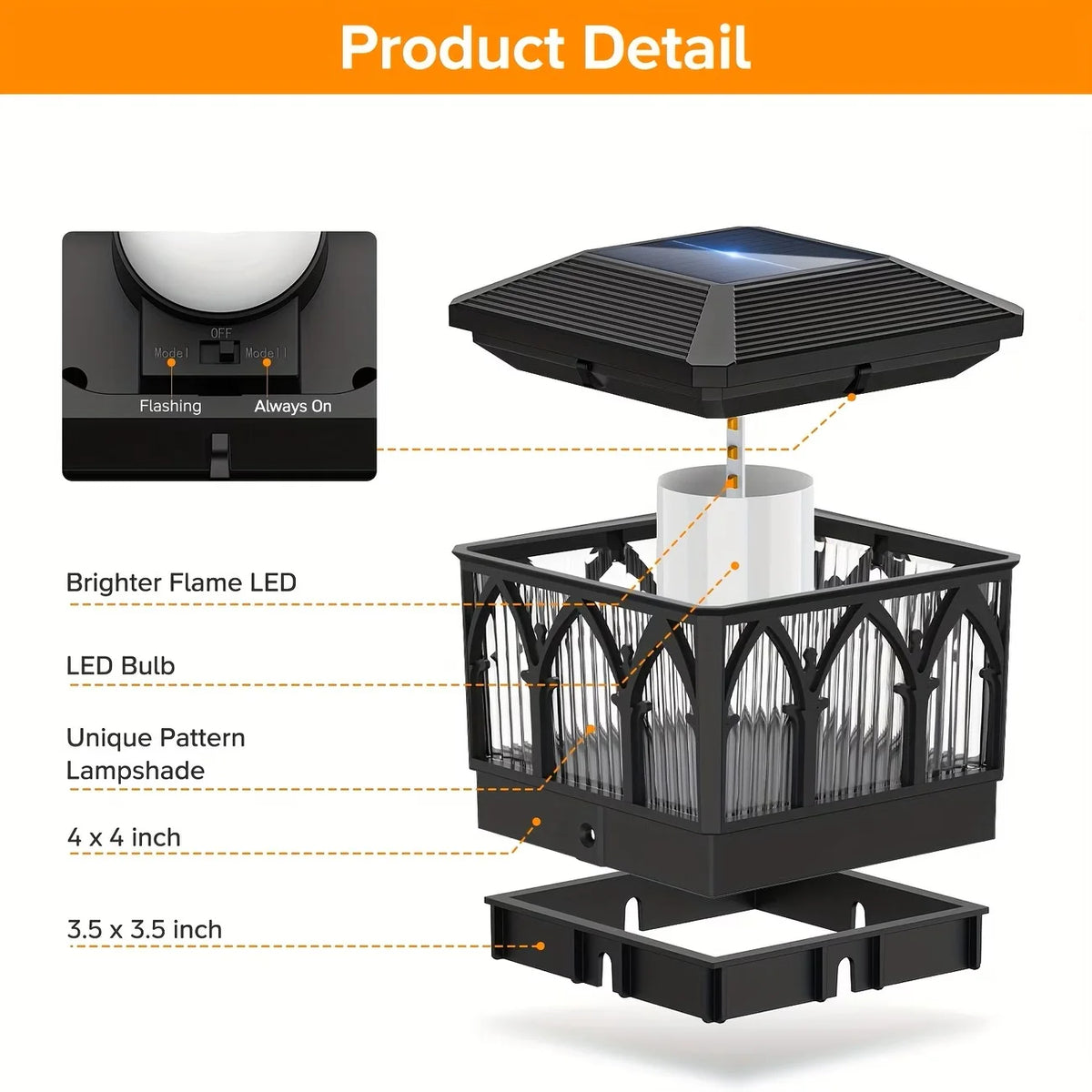 KPSTEK Solar LED Waterproof Outdoor Fence Gate Pillar Light