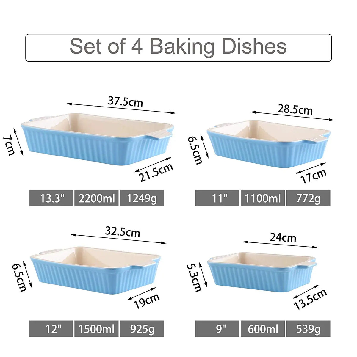 MALACASA Ceramic Baking Dish Set With Handles For Lasagna Casseroles