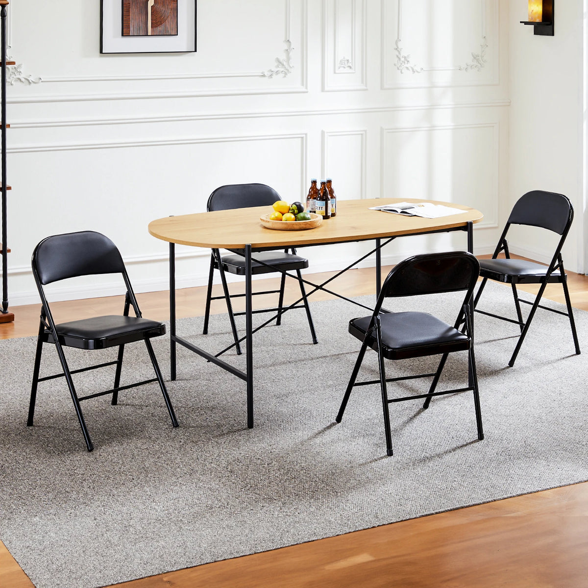 JHK Faux Leather Padded Folding Chairs With Sturdy Metal Frame