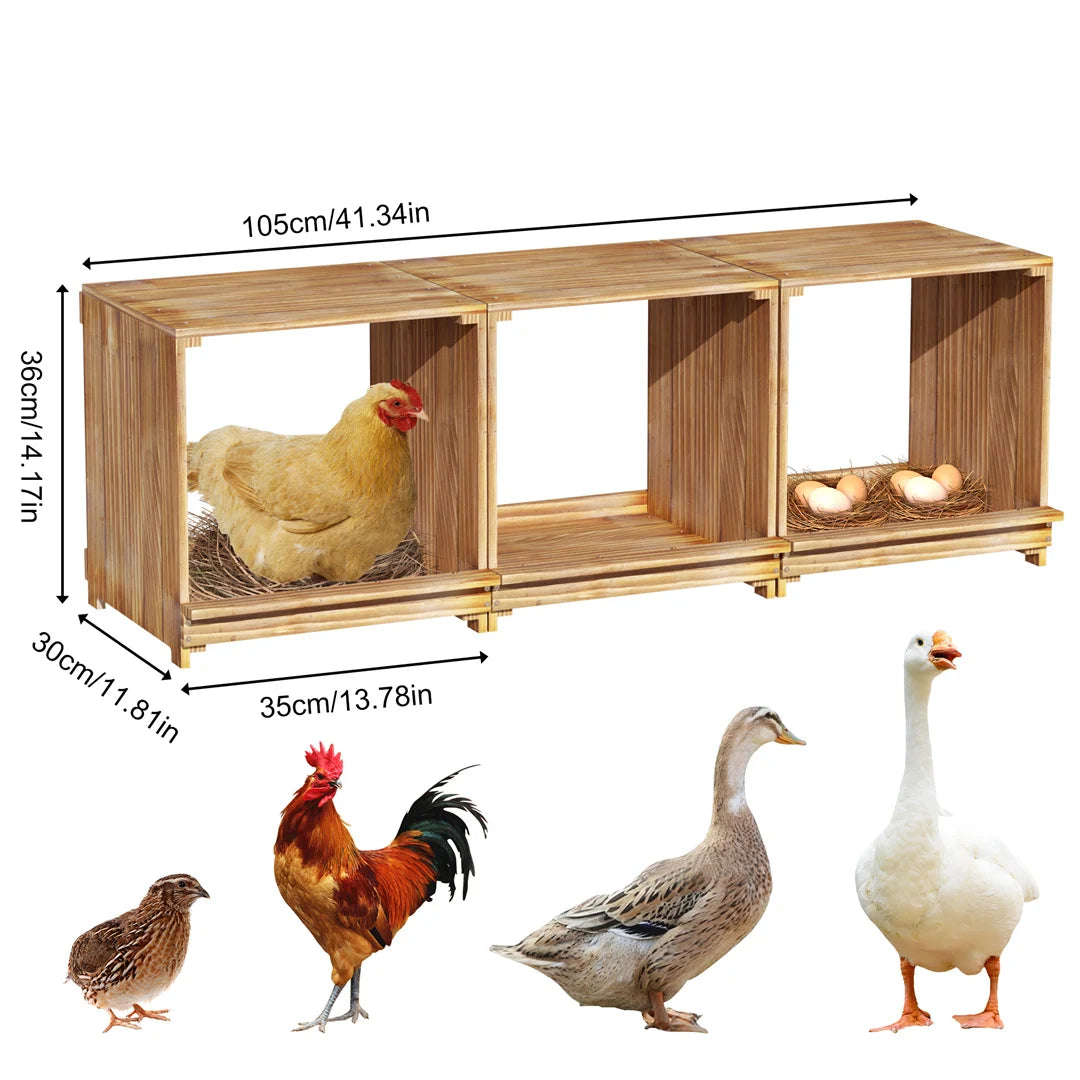 BINGOPAW Three Compartment Pine Wood Chicken Nesting Box