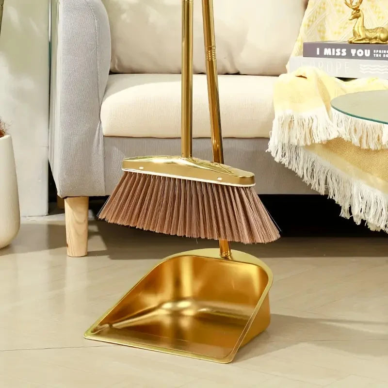 Stainless Steel Standing Dustpan and Broom Set for Home Use