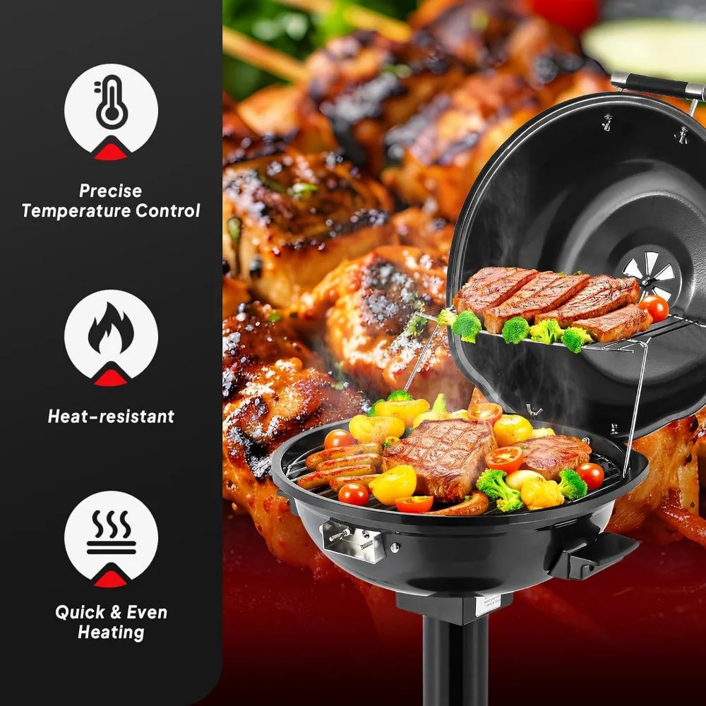 1600W Vertical Electric Grill With Lid And Removable Drip Tray