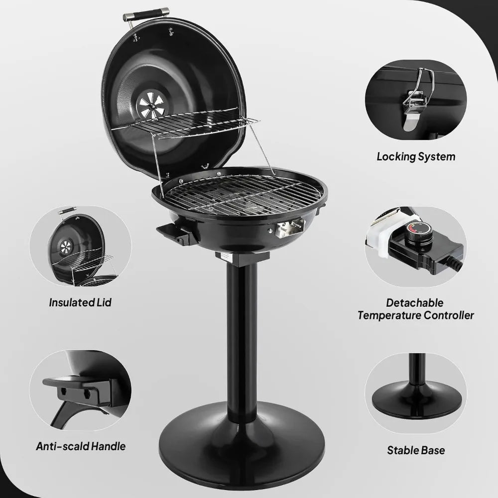 1600W Vertical Electric Grill With Lid And Removable Drip Tray