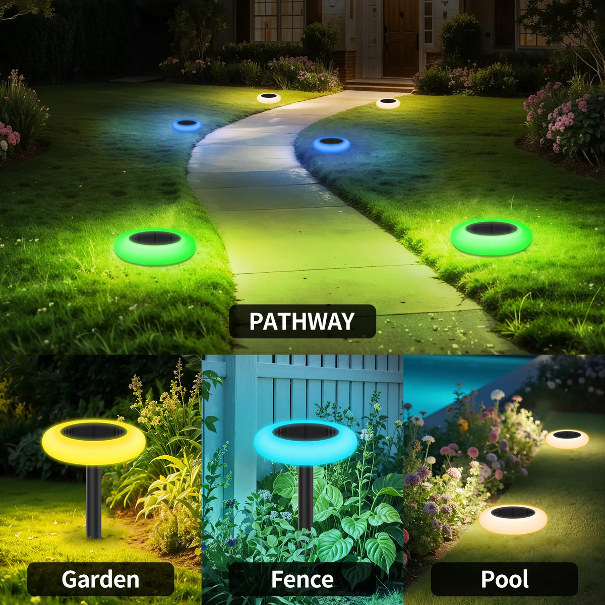 Intelamp Solar LED Pathway Lights for Outdoor Garden Walkways