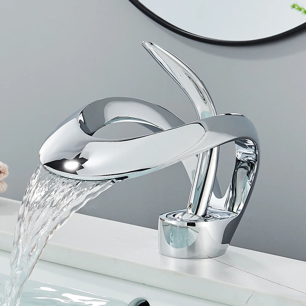 Rozin Modern Waterfall Basin Faucet Deck Mount Hot Cold Mixer