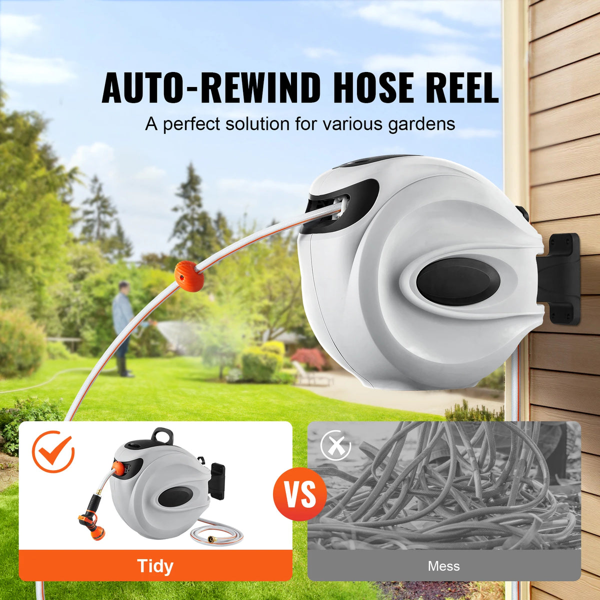 SucceBuy Retractable Hose Reel With Swivel Bracket And Auto Rewind