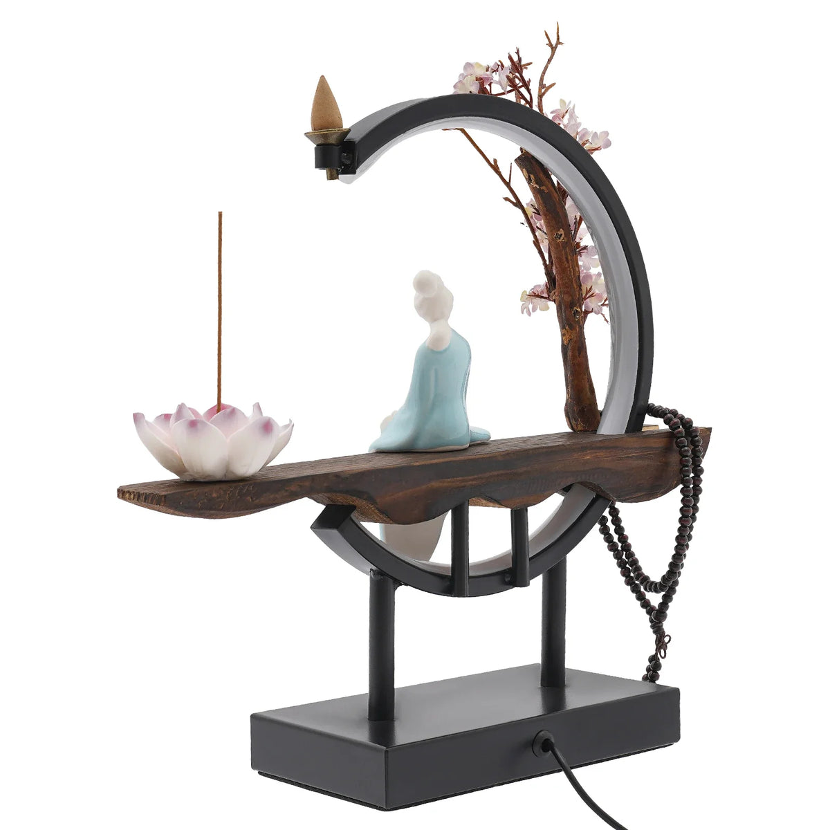 Backflow Incense Holder With Lotus Insert And One Touch Control