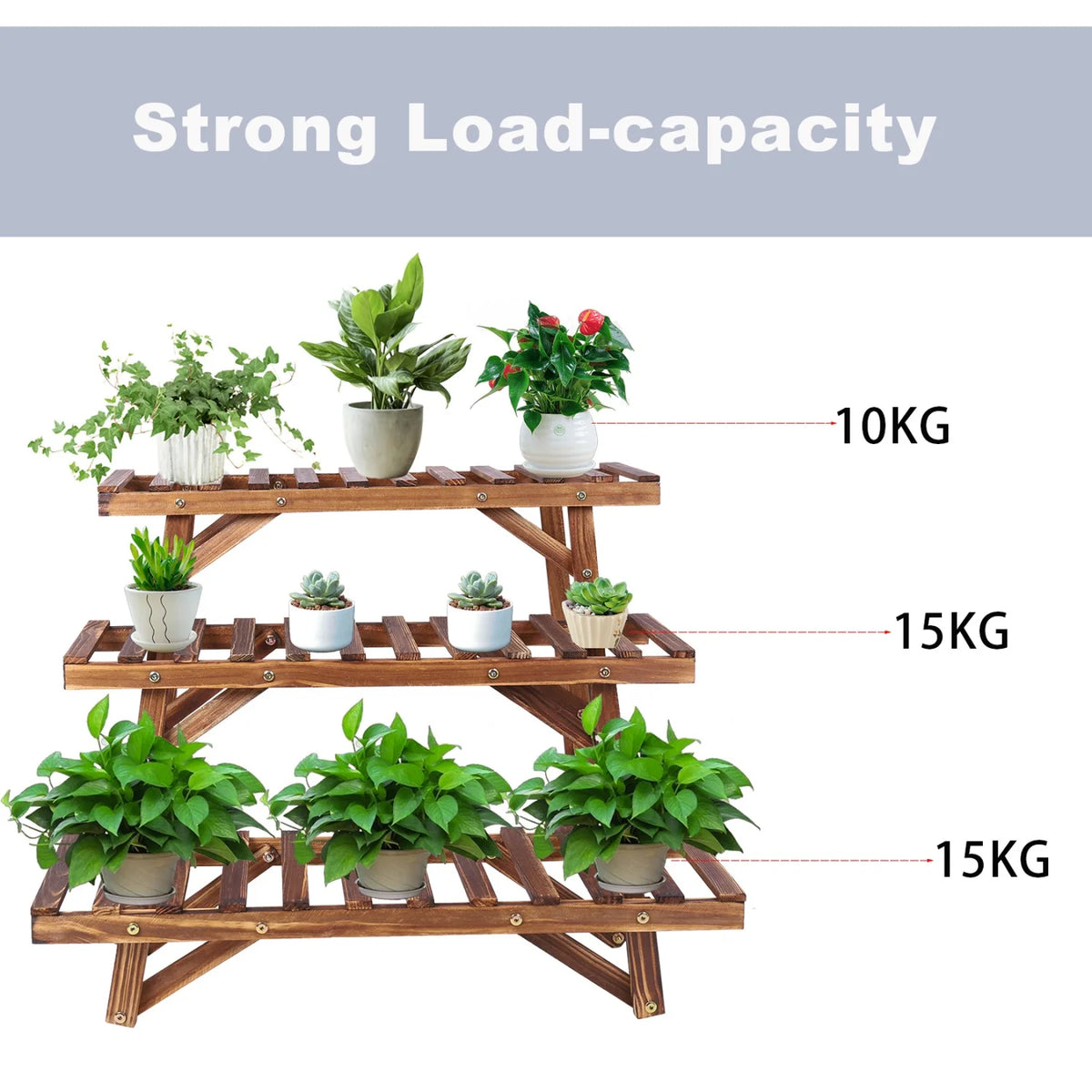 Wooden Three Tier Ladder Plant Stand For Garden Display Rack
