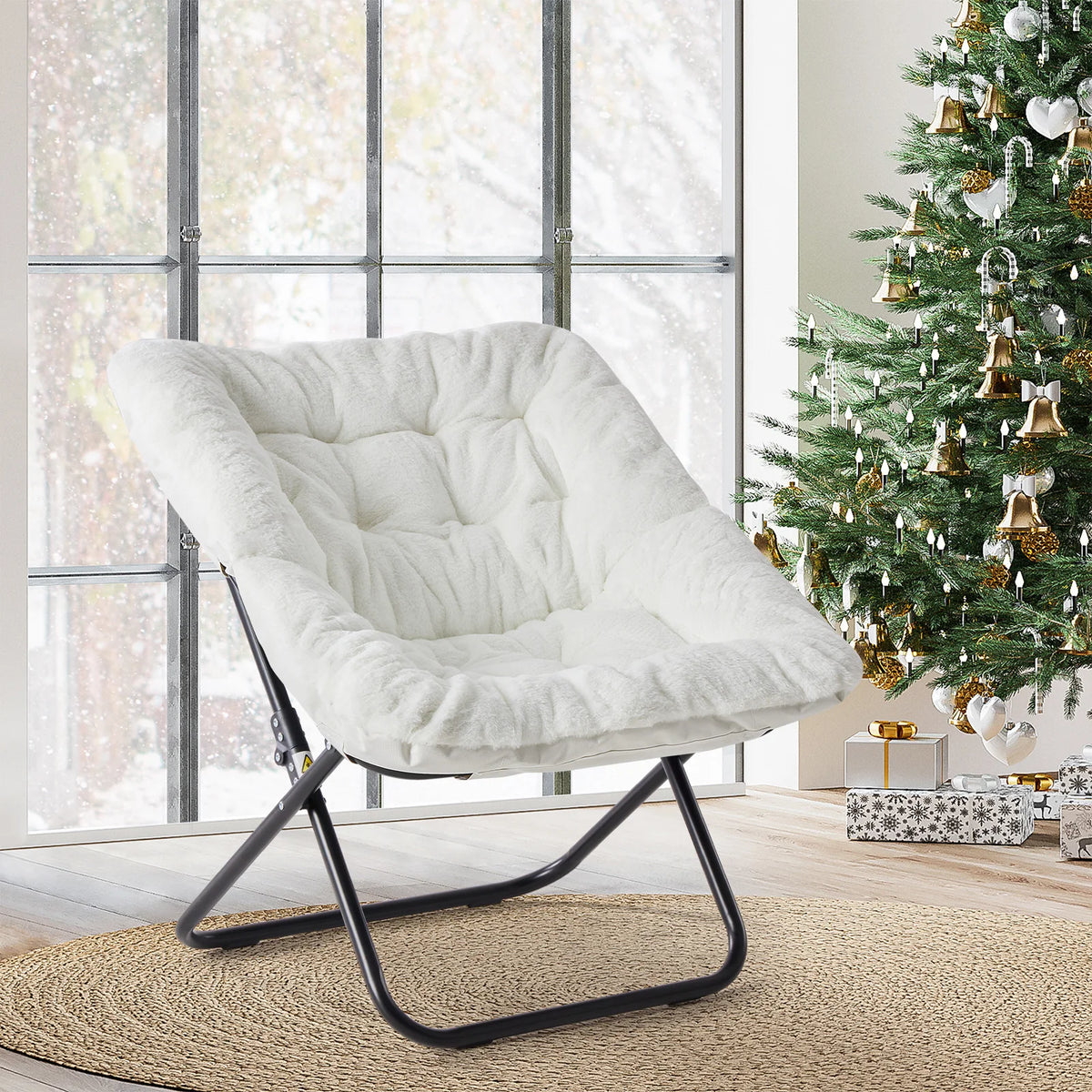 JHK Cozy Faux Fur Folding Saucer Chair With Padded Seat
