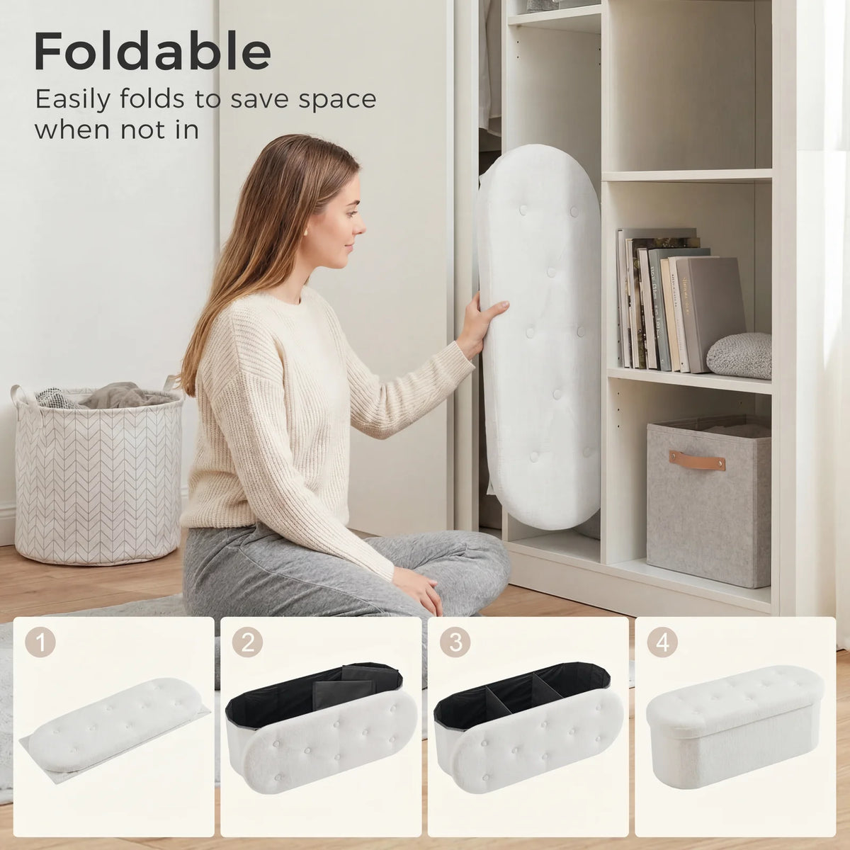 MCQ Faux Fur Storage Ottoman Footrest Stool for Bedroom
