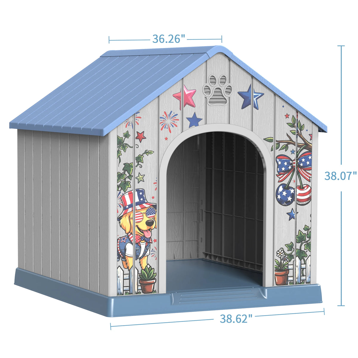 Outdoor Plastic Dog House Weatherproof Pet Shelter With Printed Door