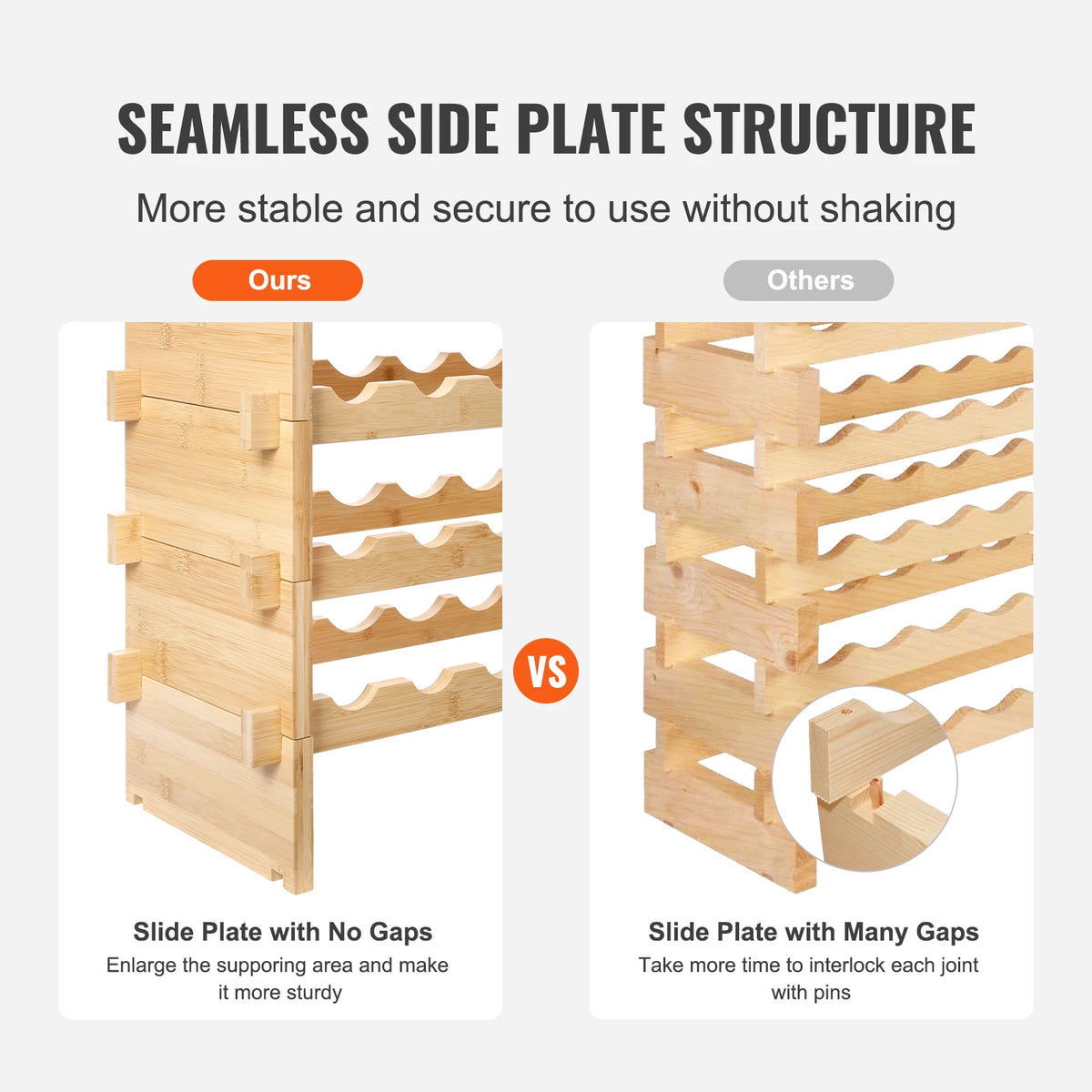 SucceBuy Stackable Bamboo Wine Rack Freestanding Bottle Storage Display Shelves