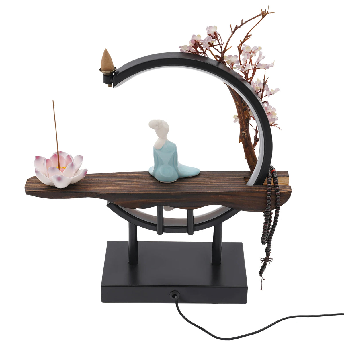 Backflow Incense Holder With Lotus Insert And One Touch Control