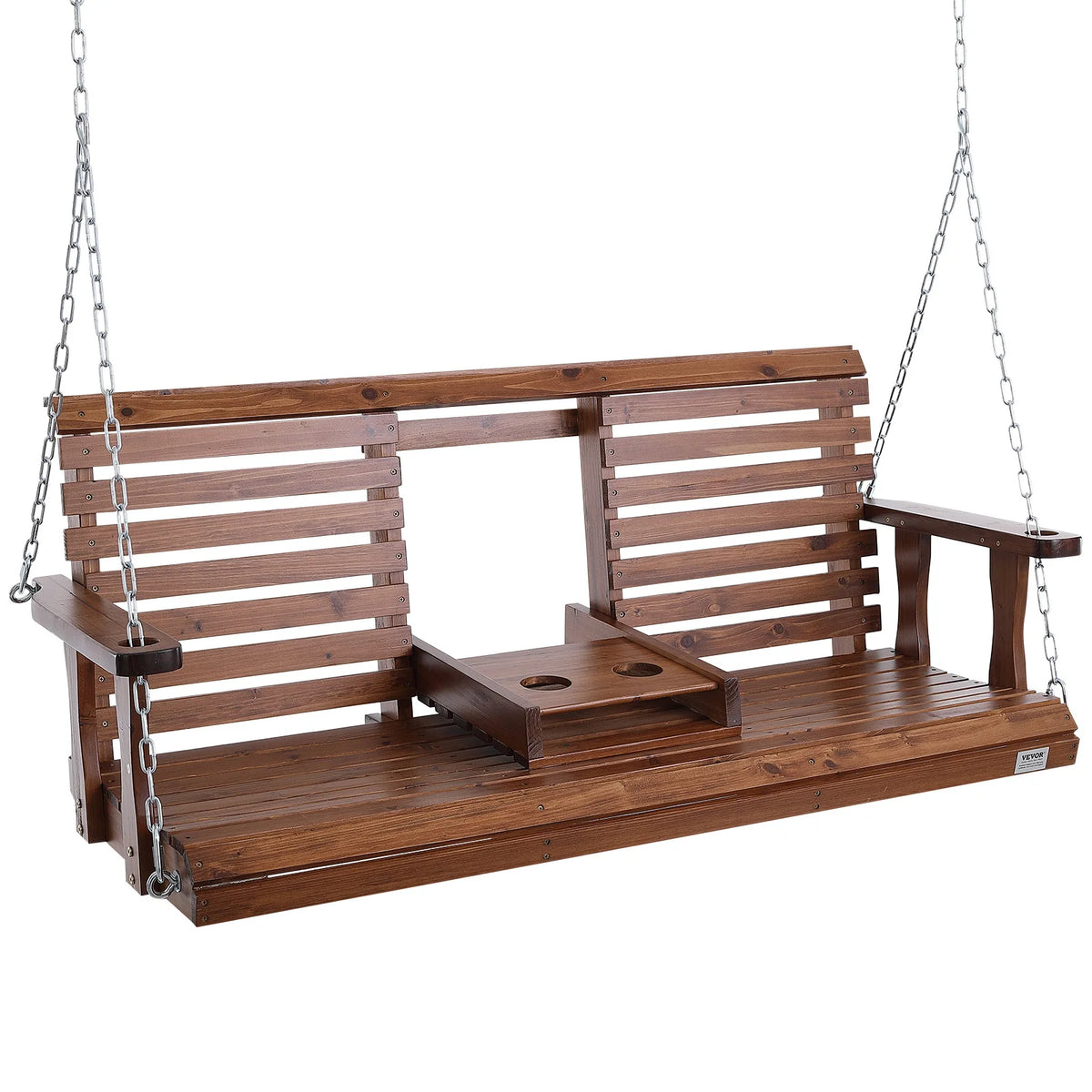SucceBuy Cedar Wood Porch Swing Bench with Steel Chains