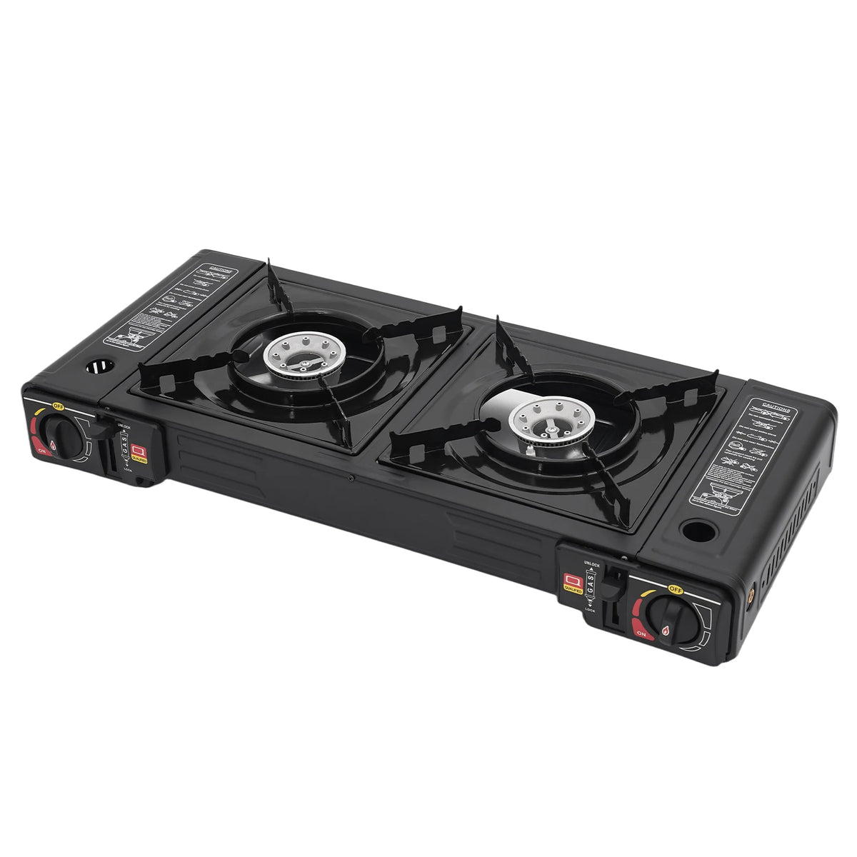 Portable Two Burner Gas Stove With Piezo Ignition For Camping