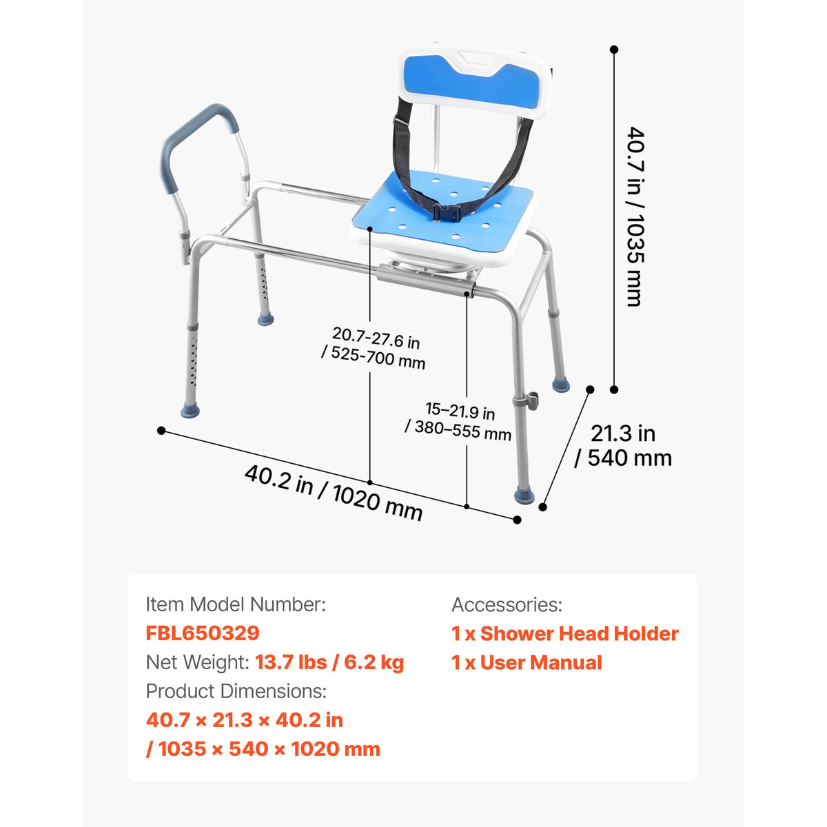 SucceBuy Swivel Shower Chair With Arms And Backrest For Bathroom