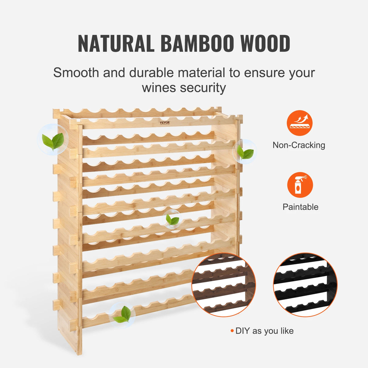 SucceBuy Stackable Bamboo Wine Rack Freestanding Bottle Storage Display Shelves