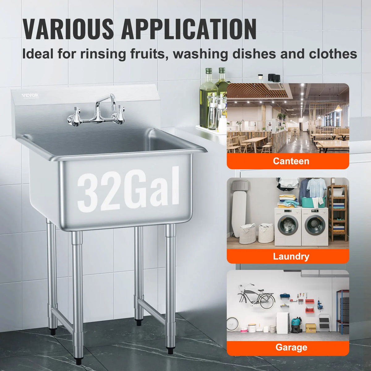 SucceBuy Stainless Steel Single Bowl Utility Sink With Faucet