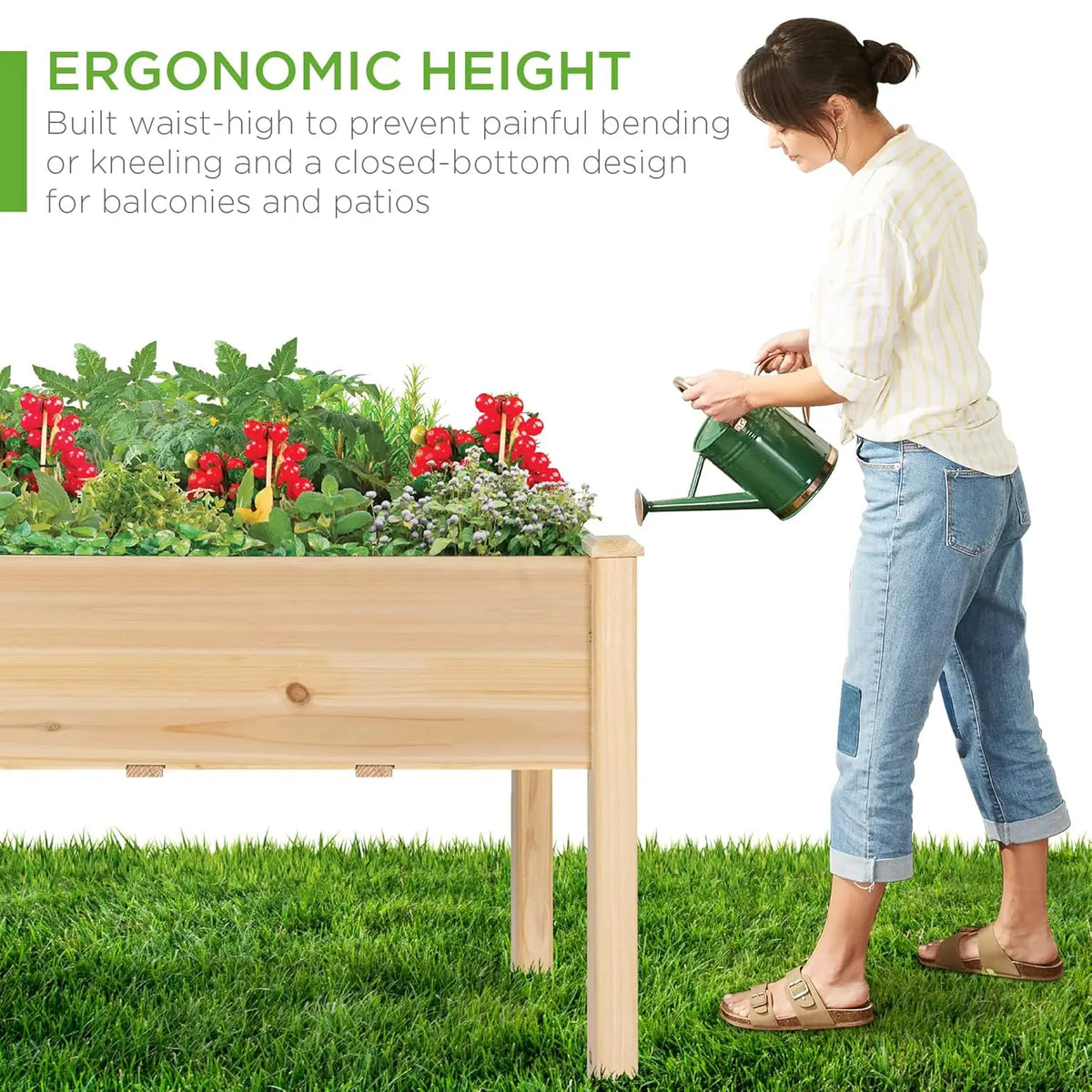 Elevated Fir Wood Planter Box With Drainage For Outdoors