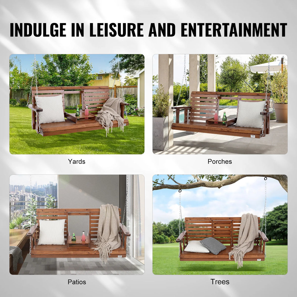 SucceBuy Cedar Wood Porch Swing Bench with Steel Chains