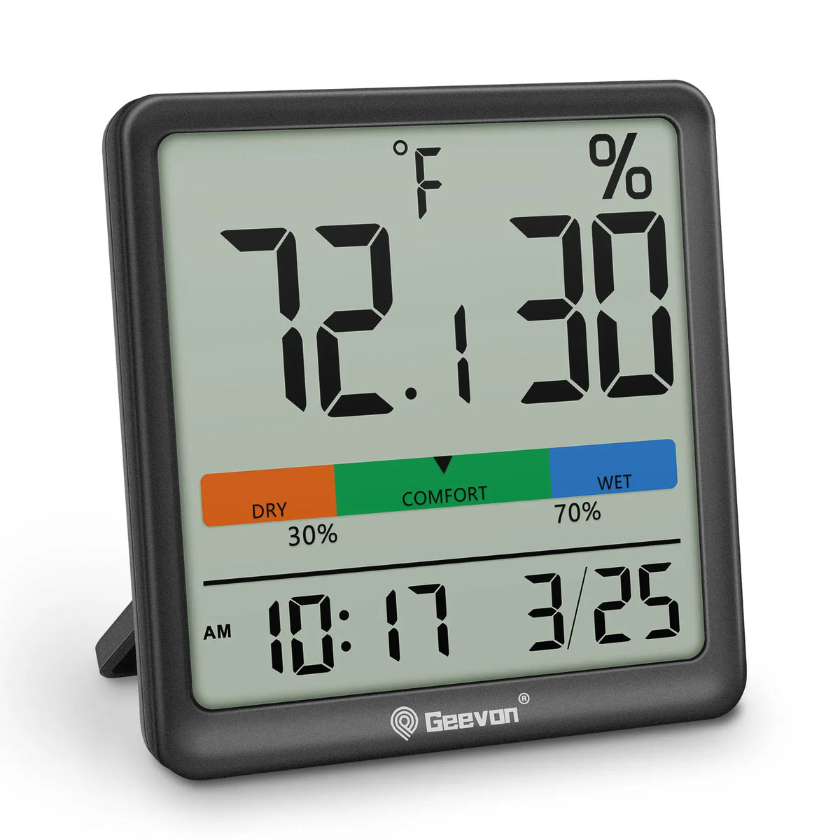 Geevon Digital Indoor Thermometer Hygrometer With Clock And Humidity Monitor