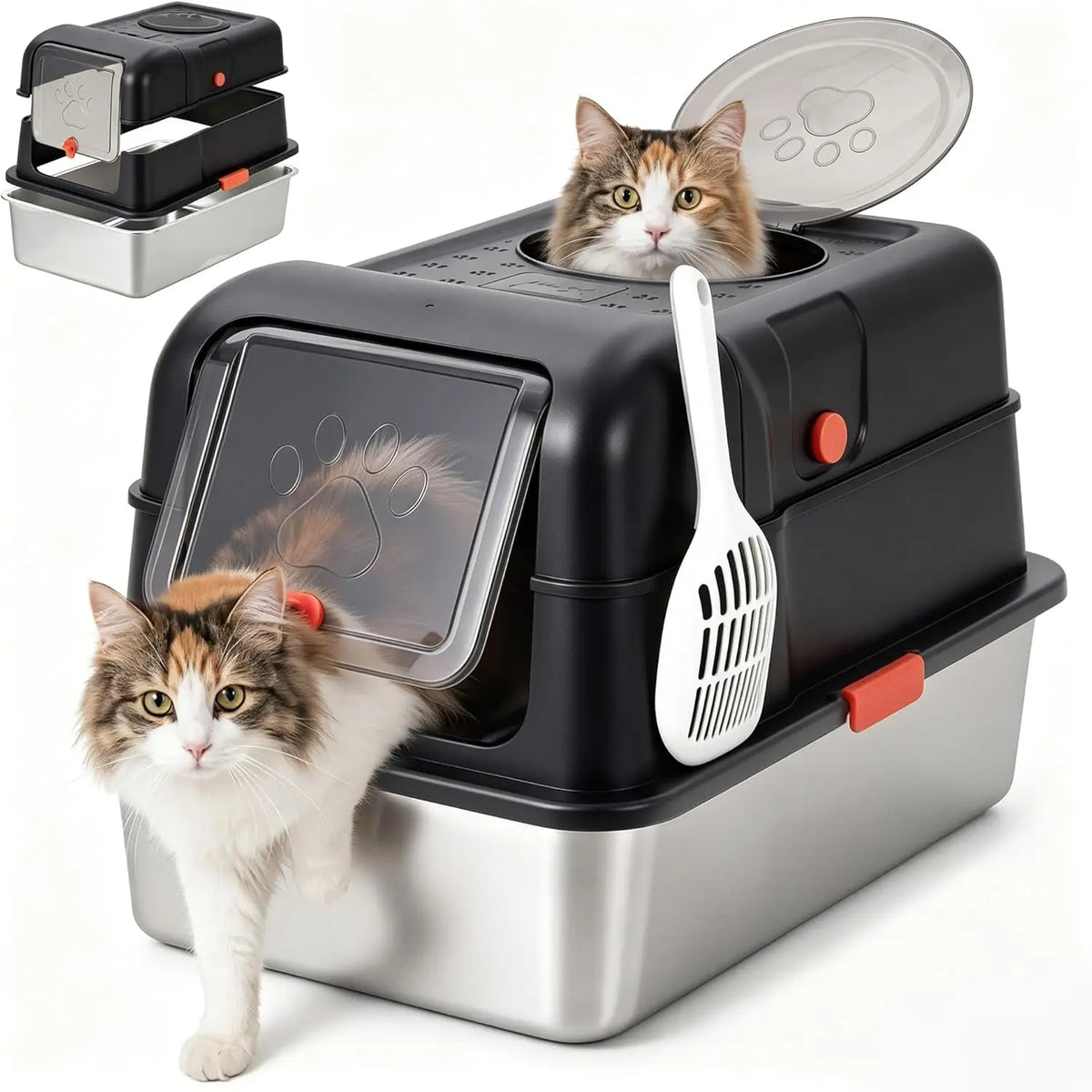 Studyset Enclosed Stainless Steel Litter Box With Lid For Cats