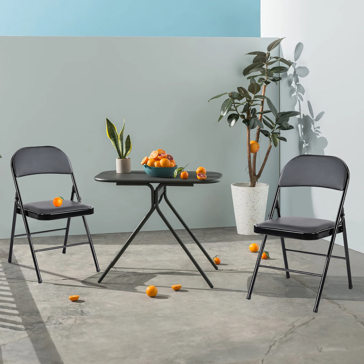 JHK Faux Leather Padded Folding Chairs With Sturdy Metal Frame