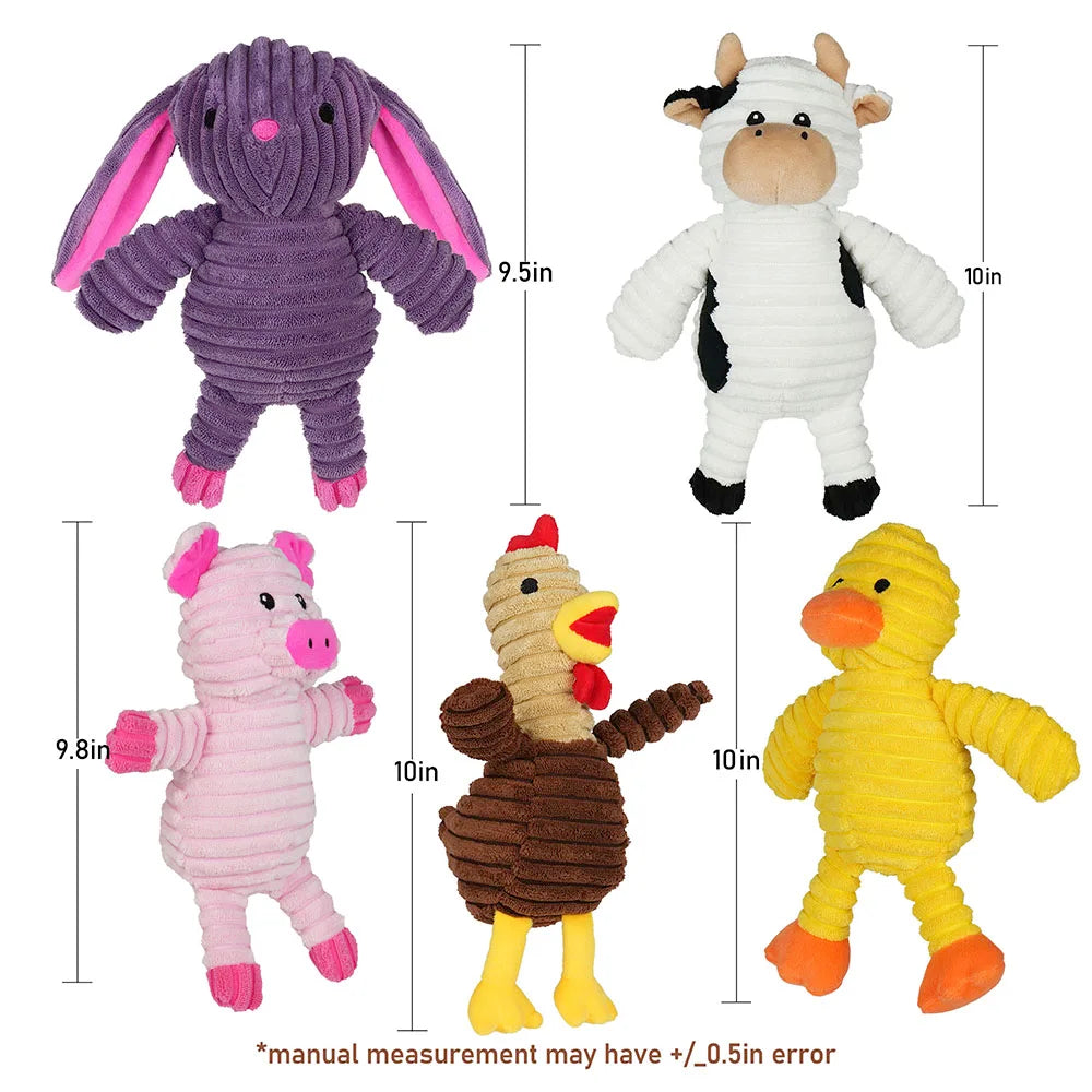Five Pack Plush Squeaky Dog Toys Assorted Animal Pet Chews