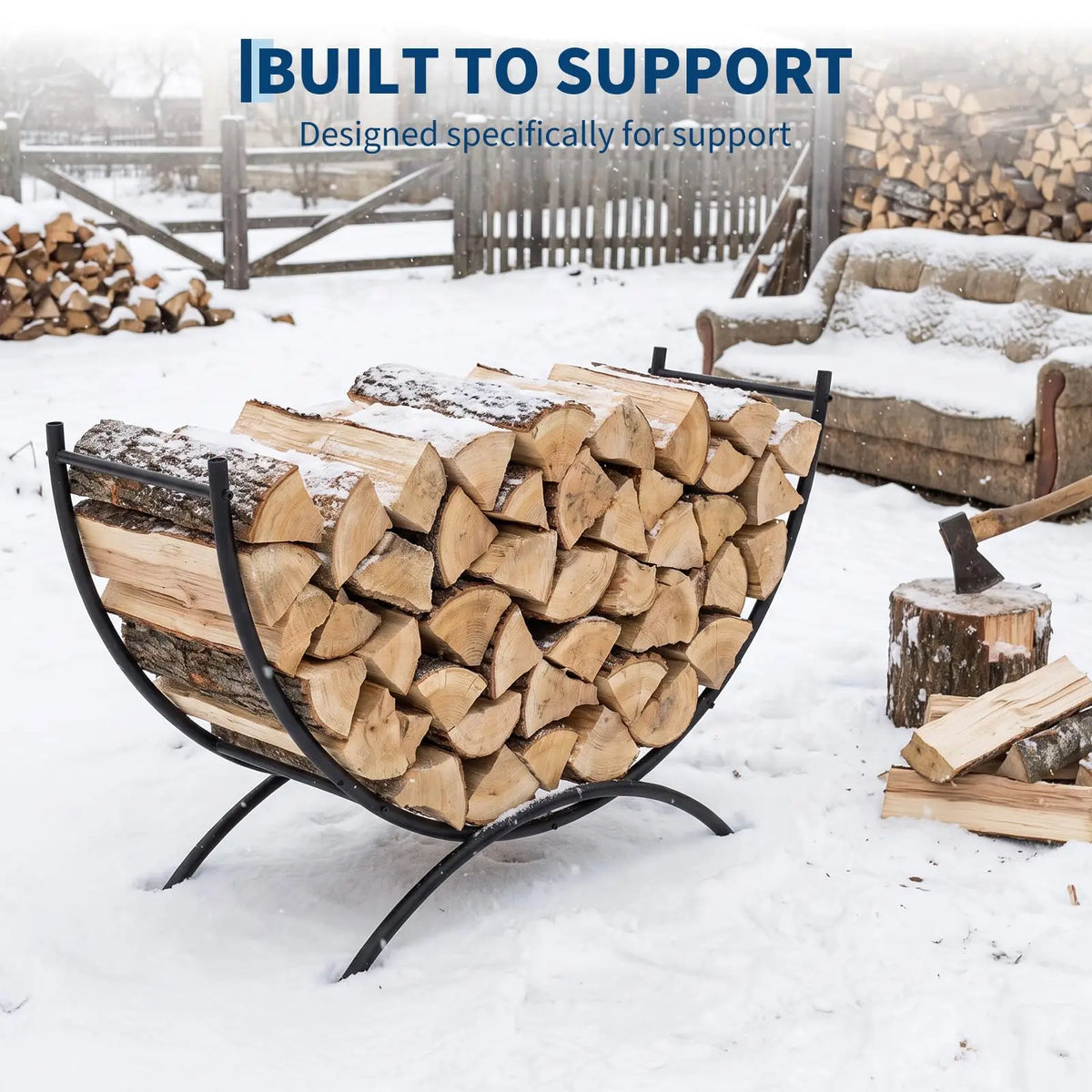 HiMISS Curved Steel Firewood Rack for Indoor Outdoor Fireplace Storage