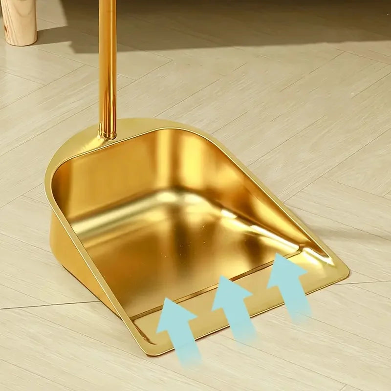 Stainless Steel Standing Dustpan and Broom Set for Home Use