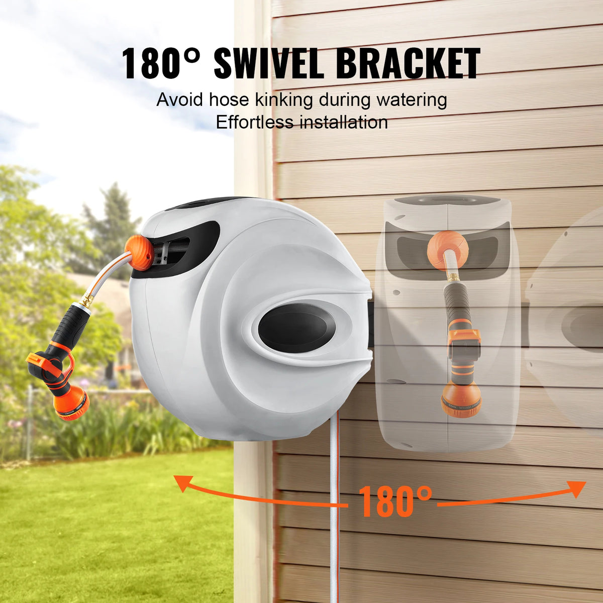 SucceBuy Retractable Hose Reel With Swivel Bracket And Auto Rewind