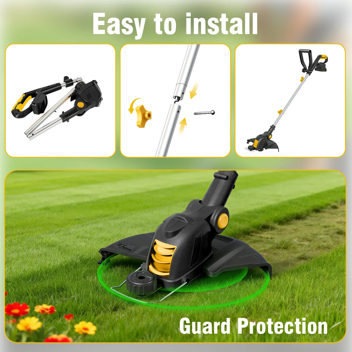 Cordless 3-in-1 String Trimmer and Lawn Edger with Battery Charger