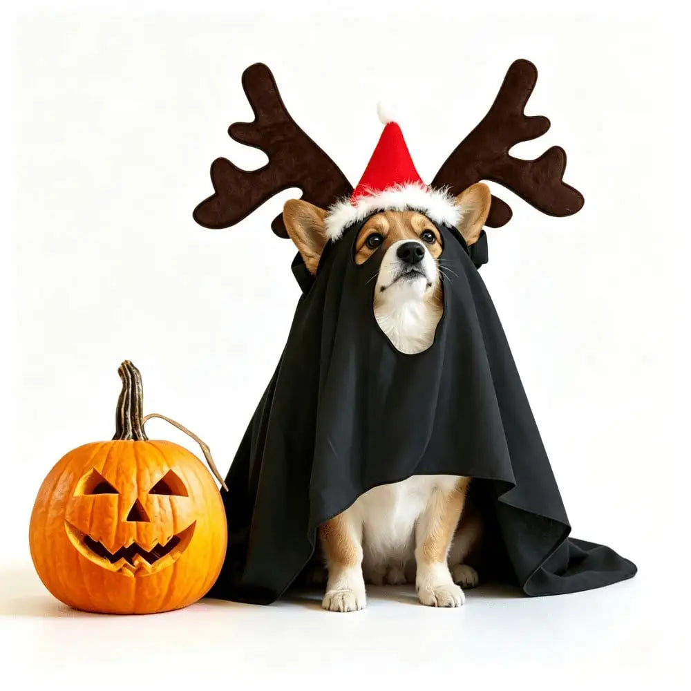 Halloween Ghost Pet Cape Costume Set With Reindeer Antlers Headband