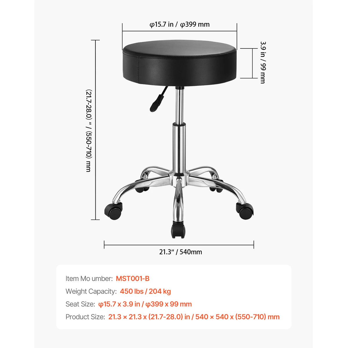 SucceBuy Adjustable Height Rolling Stool With Wheels For Salon