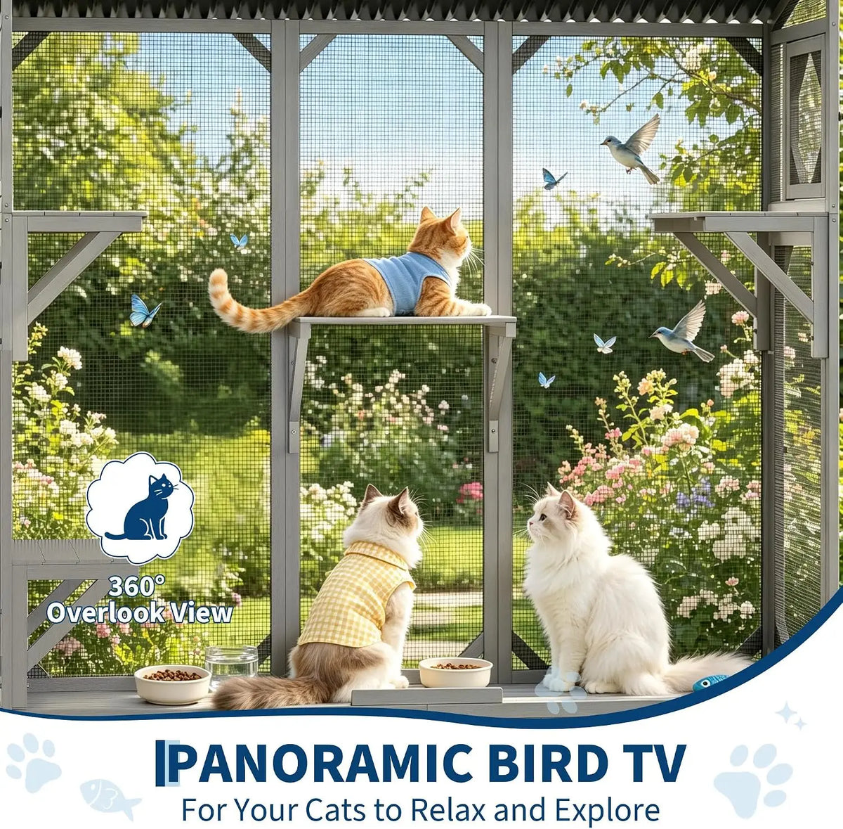 Wooden Window Catio Cat Enclosure With Perch For Indoor Cats