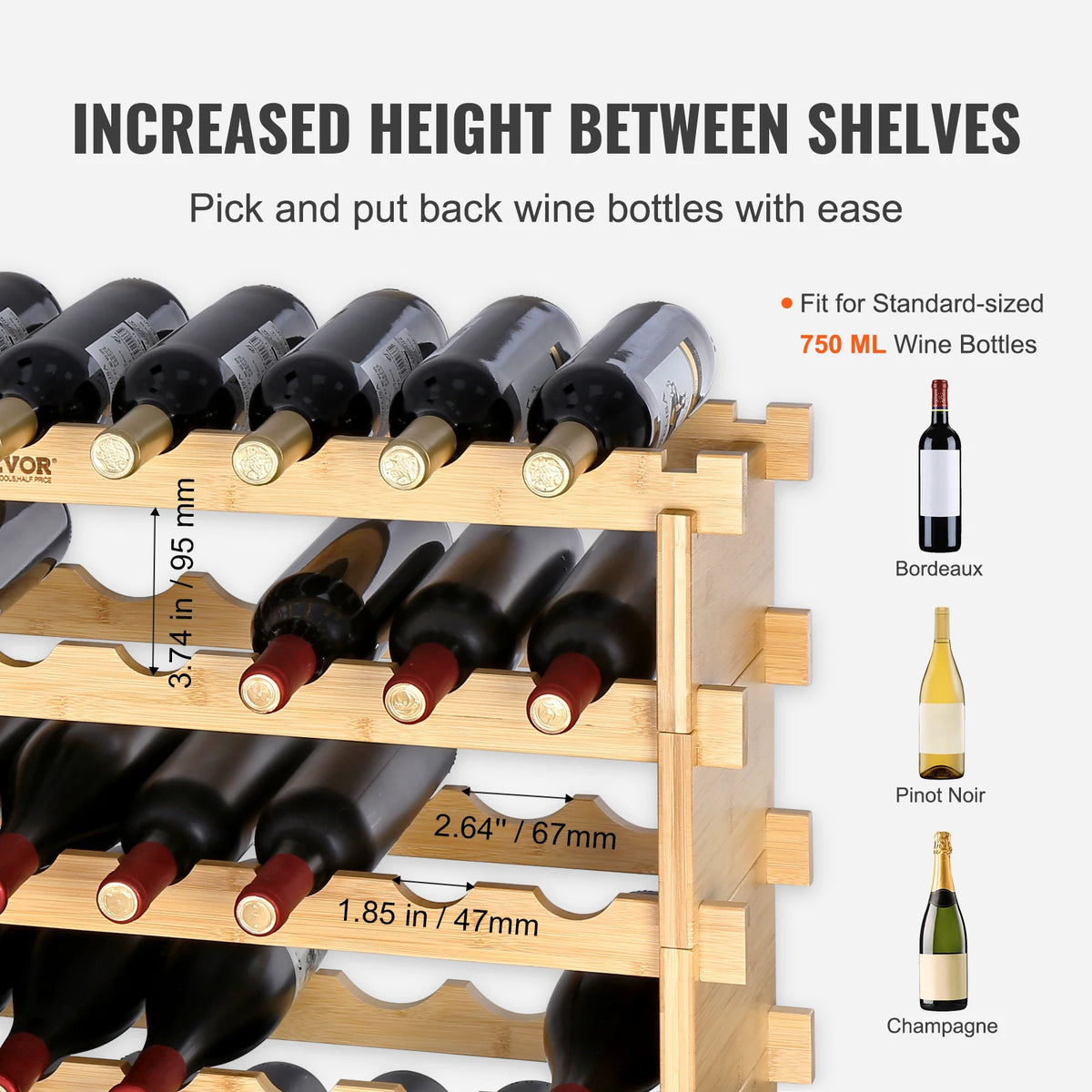 SucceBuy Stackable Bamboo Wine Rack Freestanding Bottle Storage Display Shelves