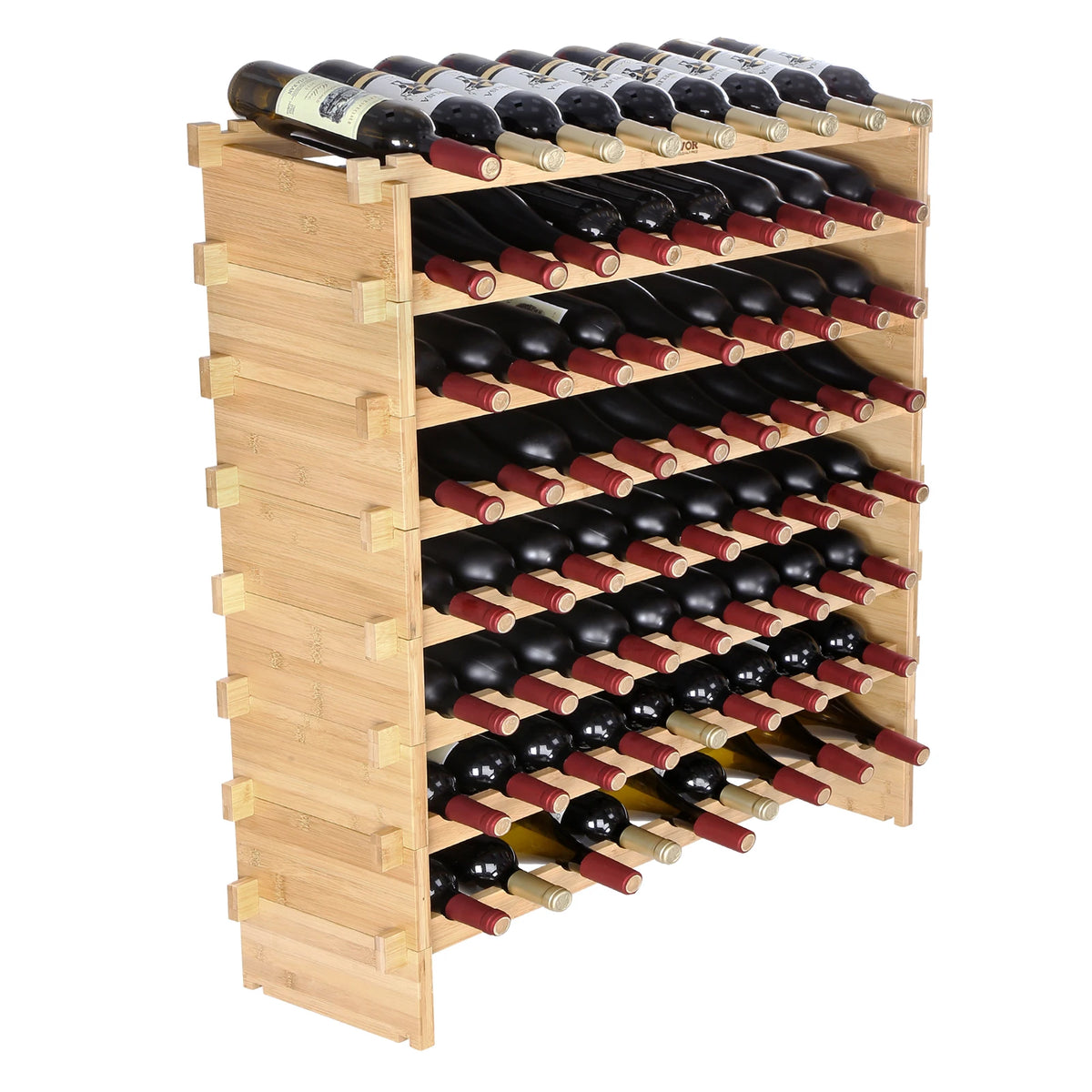 SucceBuy Stackable Bamboo Wine Rack Freestanding Bottle Storage Display Shelves