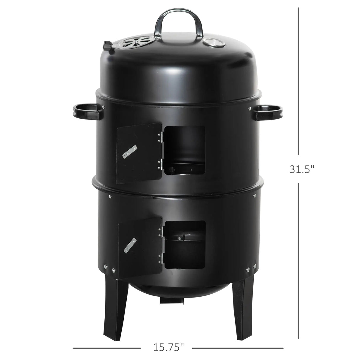 Outsunny 3-in-1 Outdoor Charcoal Barbecue Smoker Grill With Thermometer