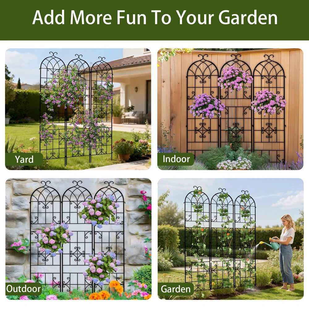 Tall Metal Garden Trellis For Climbing Plants Vines Support Fence