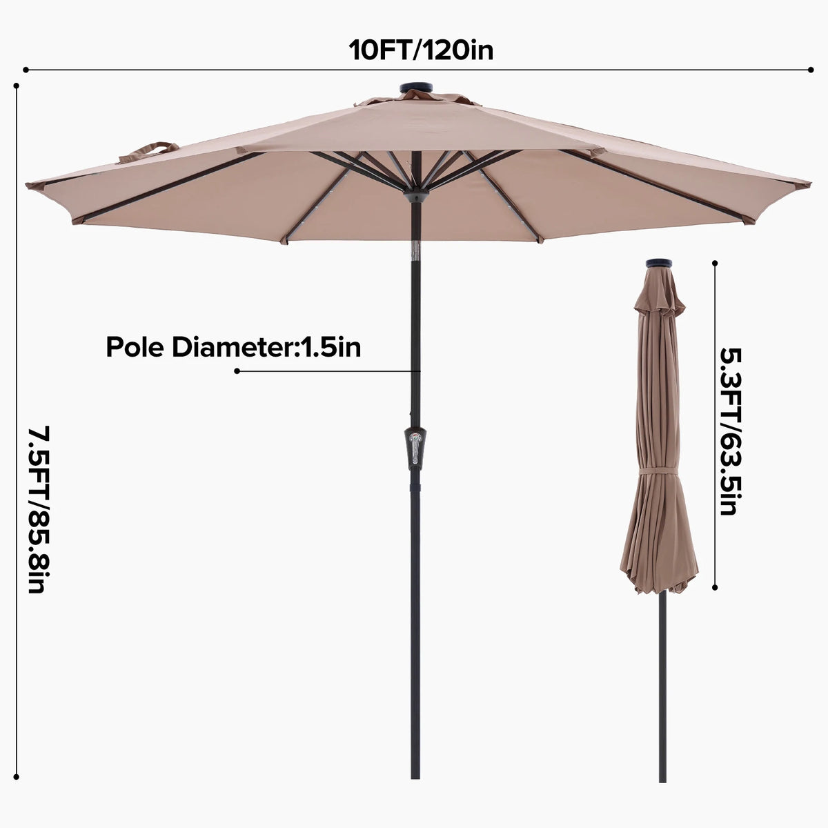 JHK Solar Patio Umbrella Featuring LED Lighting And Tilt Crank