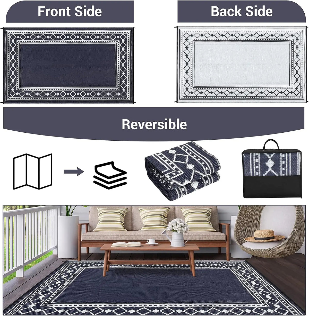 Garvee Washable Waterproof Rug for Indoor and Outdoor Living Spaces