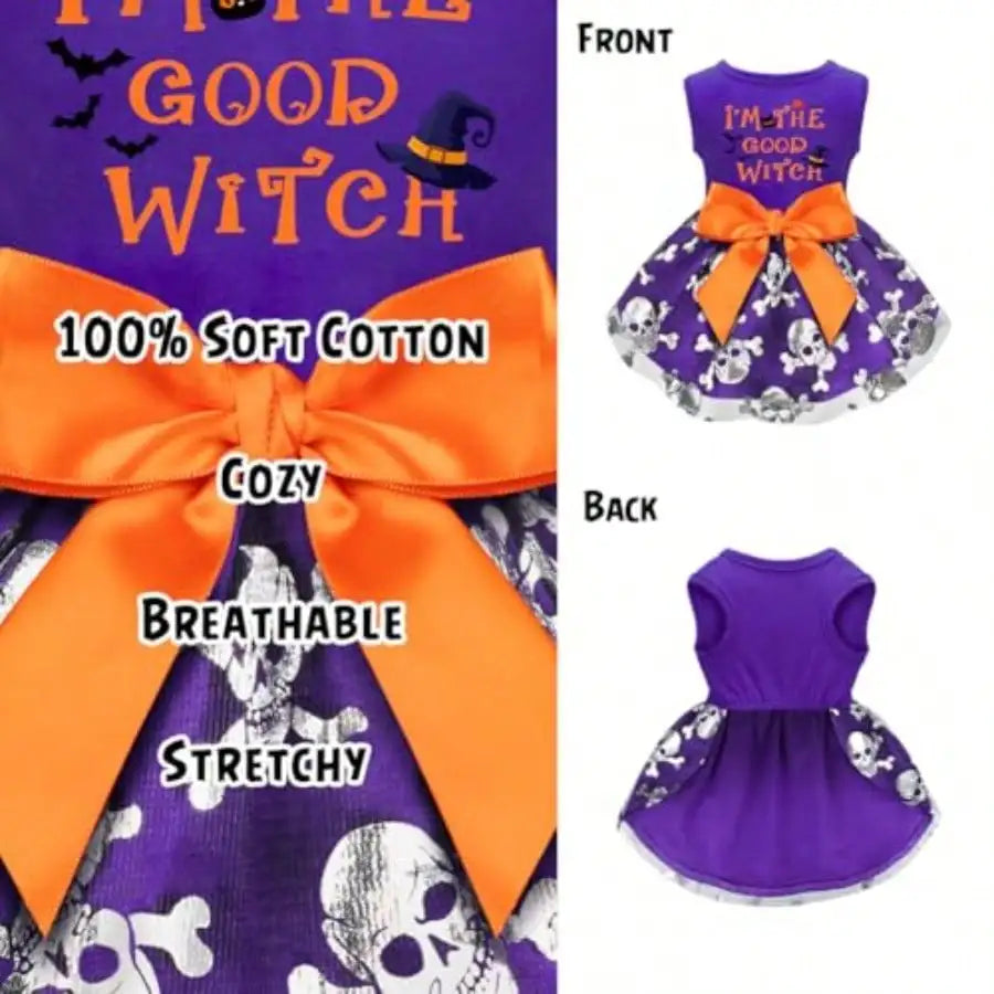 Funny Dog Halloween Witch Dress Costume With Bow For Pets