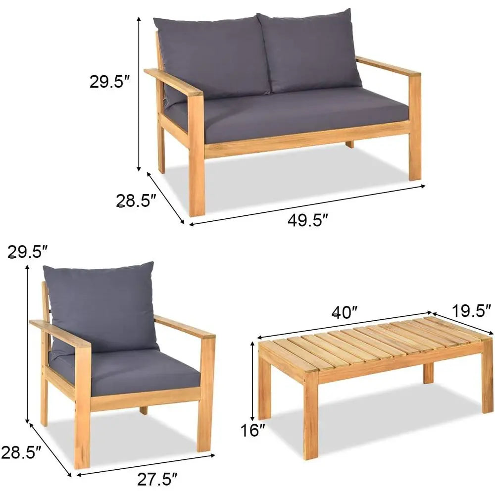 Outdoor Acacia Wood Sofa Set With Table And Cushions