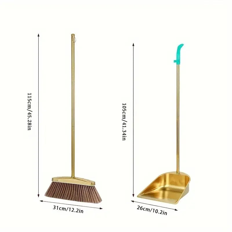 Stainless Steel Standing Dustpan and Broom Set for Home Use