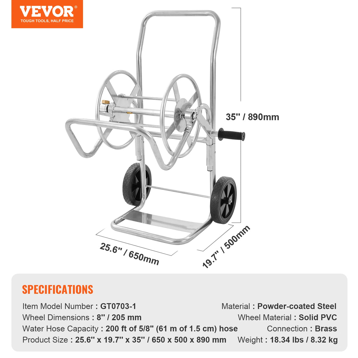 SucceBuy Heavy Duty Steel Garden Hose Reel Cart With Storage Basket