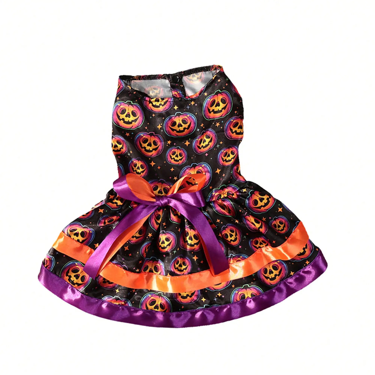 Funny Pumpkin Skull Print Halloween Dog Dress With Bowknot