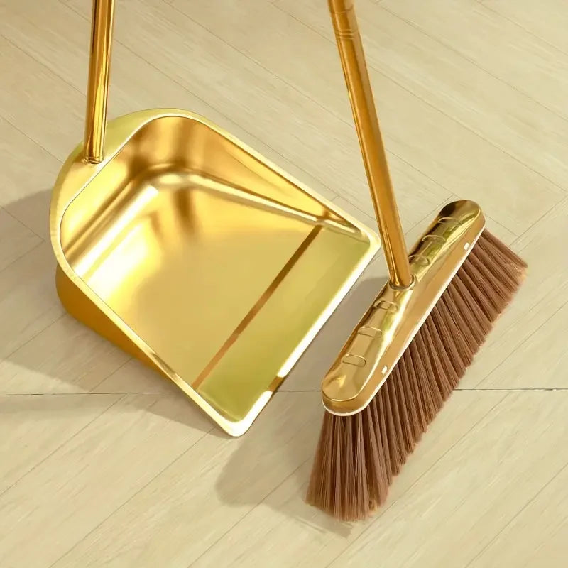 Stainless Steel Standing Dustpan and Broom Set for Home Use