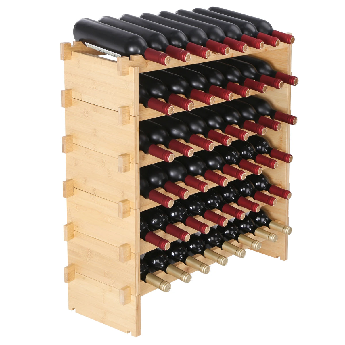 SucceBuy Stackable Bamboo Wine Rack Freestanding Bottle Storage Display Shelves