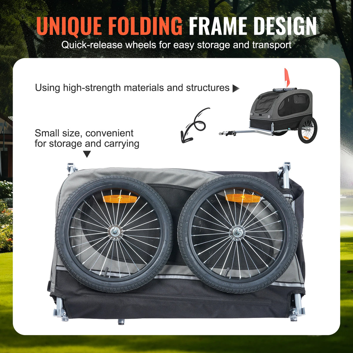 Collapsible Dog Bike Trailer With Coupler And Reflective Flag