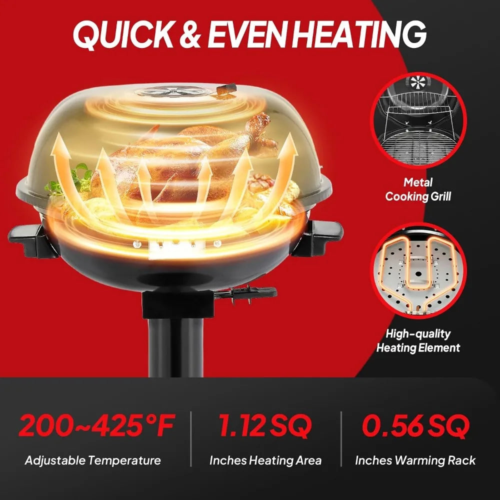 1600W Vertical Electric Grill With Lid And Removable Drip Tray